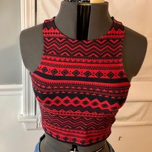 Aztec Red and Black Derek Heart Crop Top, Size S